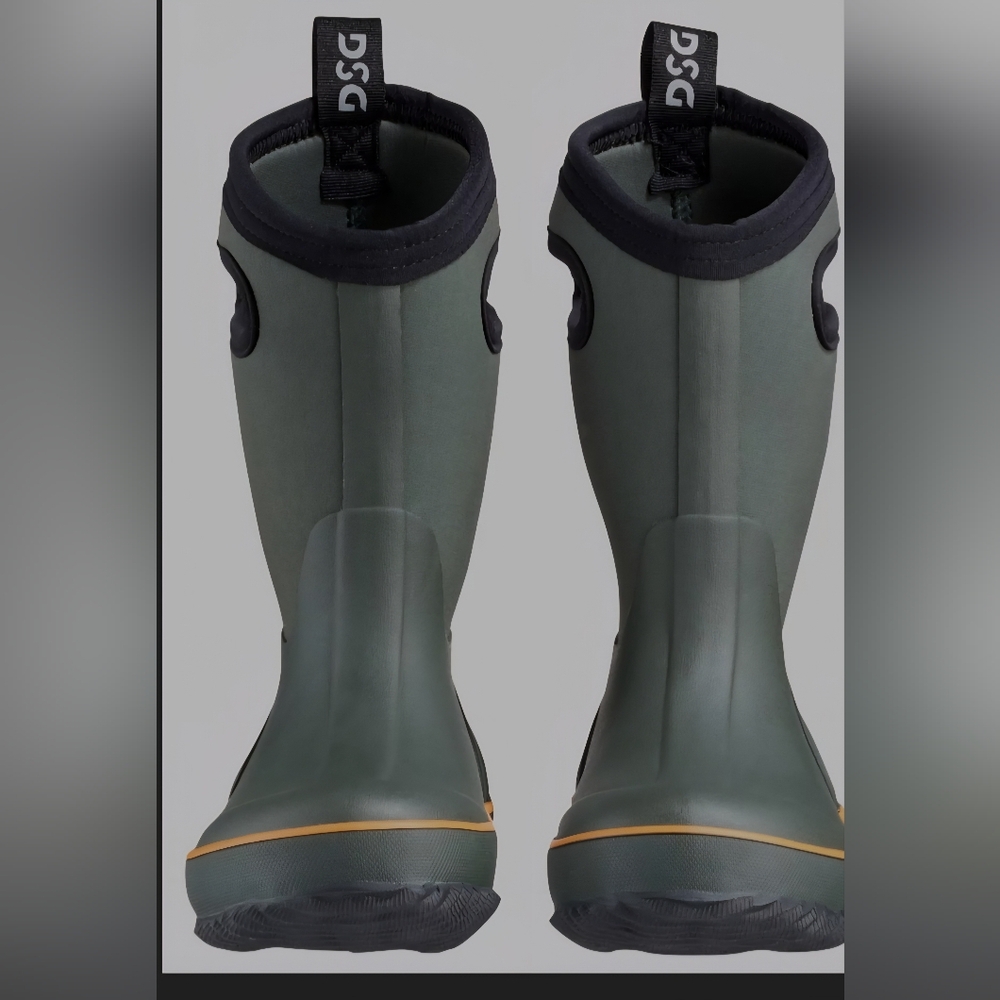 Green Waterproof Boots with Black Trim